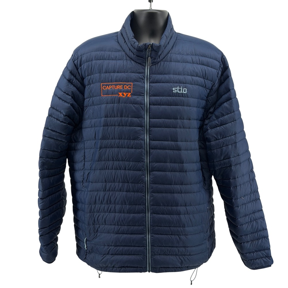 Stio 800 Down Filled Puffer Jacket Sz XL Blue Pinion Pertex Quantum  Logo